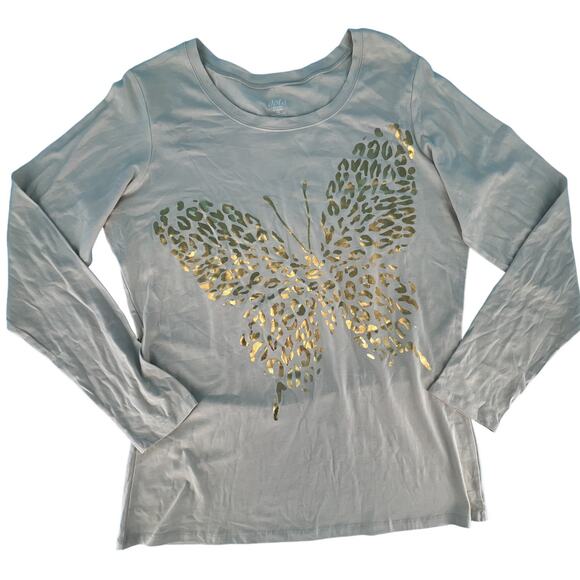 Dots Gold Butterfly Beige Long Sleeve Crew Neck 95% Cotton Plus Size 1X Beige - Picture 8 of 14